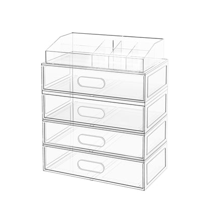 Clear Stackable Makeup Organizer with Drawer, 12''W Acrylic Storage Drawers