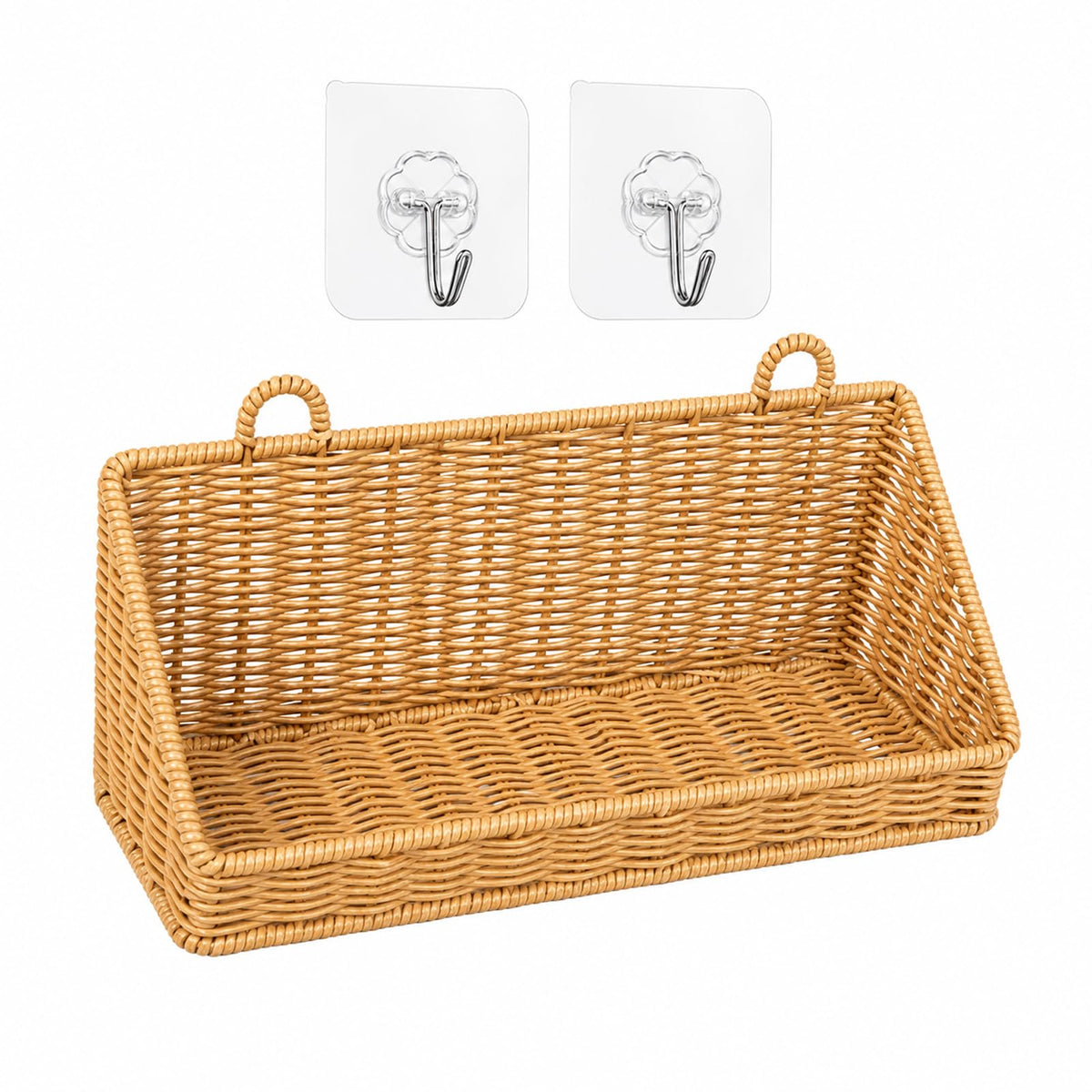 Hanging Storage Basket With Hooks, Woven Wall Basket Organizer for Bathroom, Small