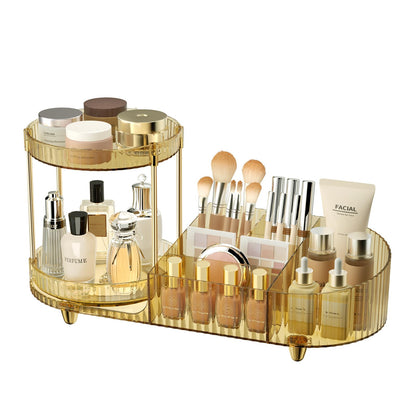 Rotating Makeup Organizer for Vanity, 2 Perfume Trays with 5 Compartments Cosmetic & Skincare Storage, Space-Saving Beauty Organizer, Multi-Purpose Countertop Organizers for Bathroom, Desktop, Pantry