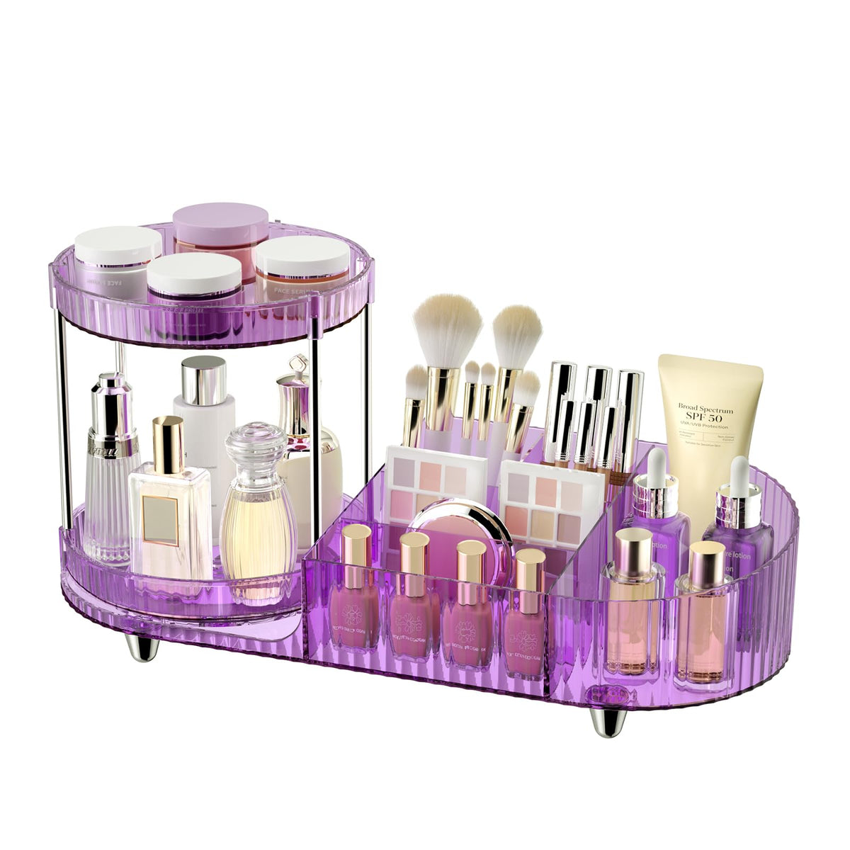 Rotating Makeup Organizer for Vanity, 2 Perfume Trays with 5 Compartments Cosmetic & Skincare Storage, Space-Saving Beauty Organizer, Multi-Purpose Countertop Organizers for Bathroom, Desktop, Pantry