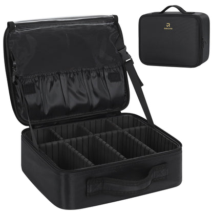 Relavel Makeup Case Large Makeup Bag Professional Train Case 16.5 inches Travel Cosmetic Organizer Brush Holder Waterproof Makeup Artist Storage Box, 3 Layer Large Capacity, with Adjustable Strap