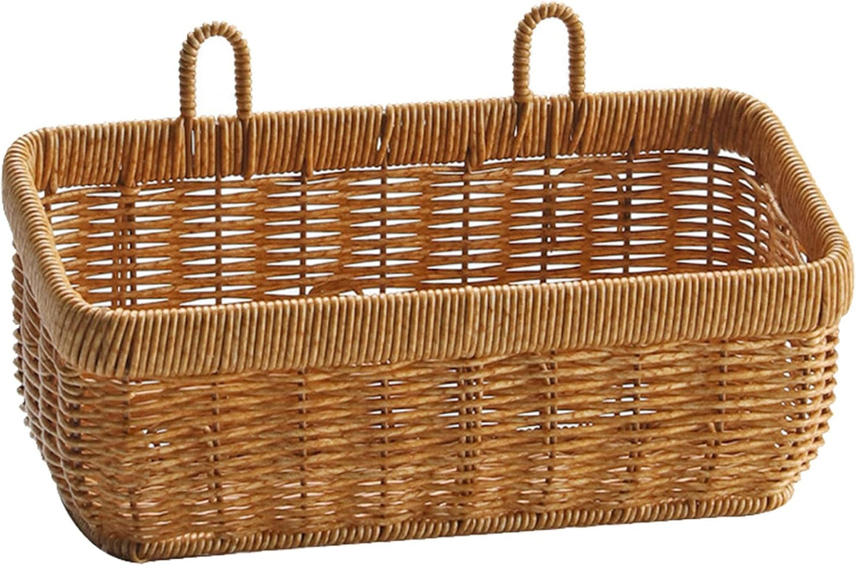 Wall Mounted Woven Rattan Storage Basket,Kitchen Food Container & Wall Hanging,Kitchen Vegetables And Spices Storing Basket,Space Saving Accessory For Garden & Living Room