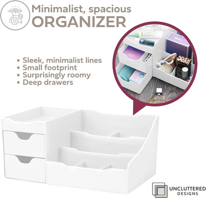 Uncluttered Designs Makeup Organizer for Women, White Dresser Top Organizer