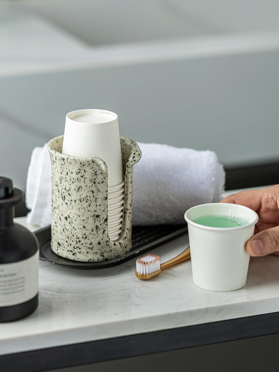 Bathroom Cup Dispenser 3 OZ, Bathroom Cup Holder, Speckled White