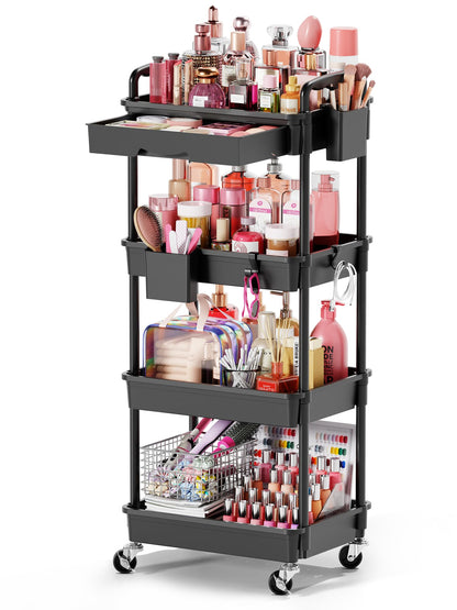 Goovilla Rolling Makeup Organizer Cart with Removable Drawer, 3 Tier Pink