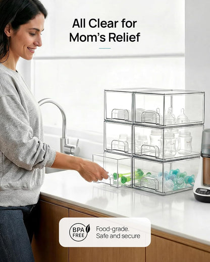 Vtopmart 6 Pack Small Clear Stackable Storage Drawers for Desk, Countertop