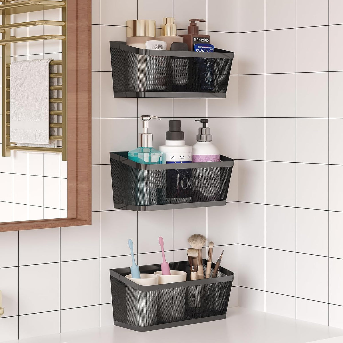3 Pack Hanging Wall Storage Baskets, Heavy Duty Metal Wire Baskets