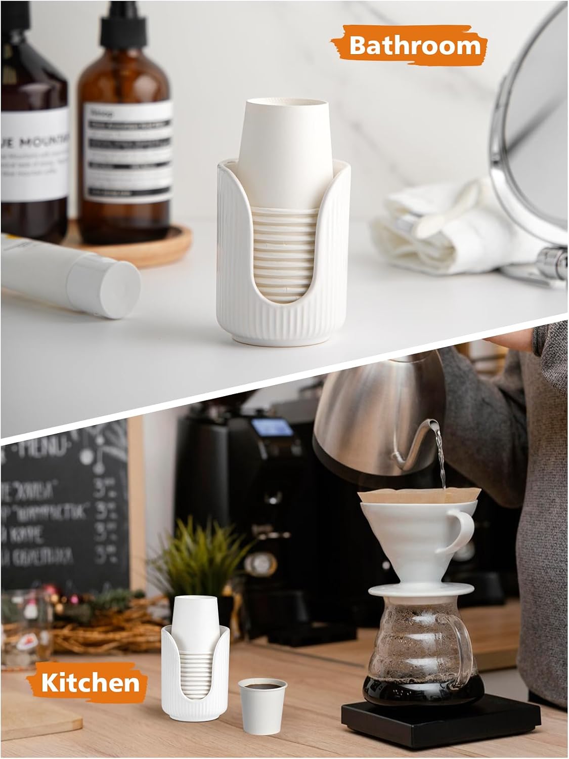 ABRUTY Bathroom Cup Dispenser, 3oz-4oz Ceramic Paper Cup Holder, Small Countertop Mouthwash Dixie Cups Accessories, for Vanity Countertops, Bathroom, Kitchen, and Dining Room