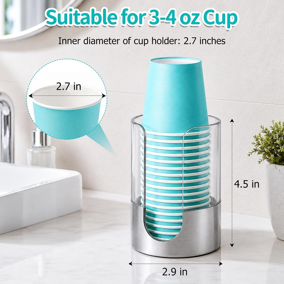 Gaussra 2 Pack Bathroom Cup Dispenser Cup Holder Brushed Stainless Steel
