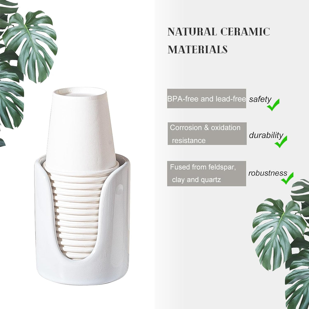 Bathroom Cup Dispenser Small Cup Holder for Bathroom, Ceramic Mouthwash Cups 3 4 oz Cup Dispenser Accessories, 1 Pack, White