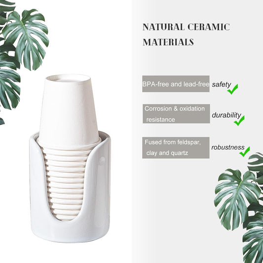 Bathroom Cup Dispenser Small Cup Holder for Bathroom, Ceramic Mouthwash Cups 3 4 oz Cup Dispenser Accessories, 1 Pack, White