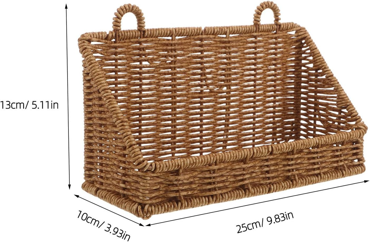 Bathroom Storage Basket Wall Mounted No Drill Plastic Rattan Organizer