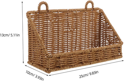 Bathroom Storage Basket Wall Mounted No Drill Plastic Rattan Organizer