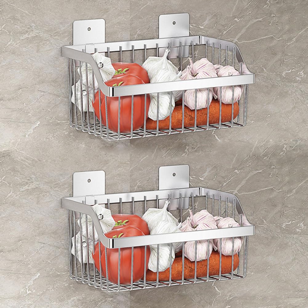 SUS304 Stainless Steel Hanging Storage Baskets Organizer Wall Mount, Metal Wire Storage Bin Rack for Kitchen Bathroom Shower Spice Shelf,L 9.84 Inch