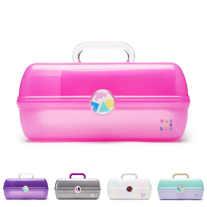 Caboodles On-The-Go Girl Makeup Box, Seafoam on Lavender, Hard Plastic Makeup Organizer Box, Built-In Mirror, Secure Latch for Safe Travel, Spacious Storage for Large Items