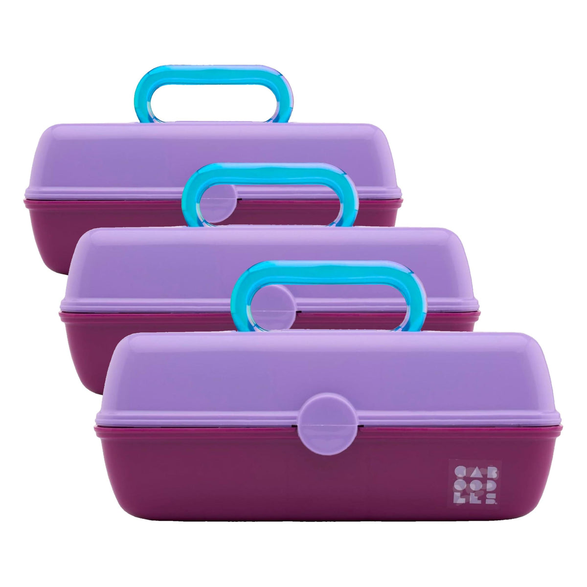 Caboodles Pretty in Petite Makeup Box, Two-Tone Seafoam on Lavender, Hard Plastic Organizer Box, 2 Swivel Trays, Fashion Mirror, Secure Latch for Safe Travel