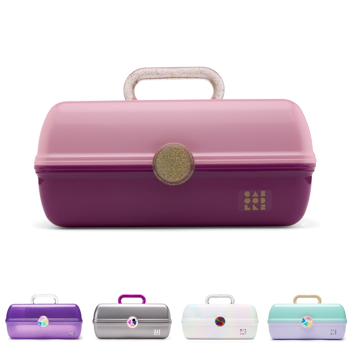 Caboodles On-The-Go Girl Makeup Box, Seafoam on Lavender, Hard Plastic Makeup Organizer Box, Built-In Mirror, Secure Latch for Safe Travel, Spacious Storage for Large Items