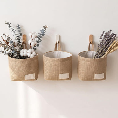 Small Hanging Basket for Wall Small Wall Basket Foldable Cotton and Linen