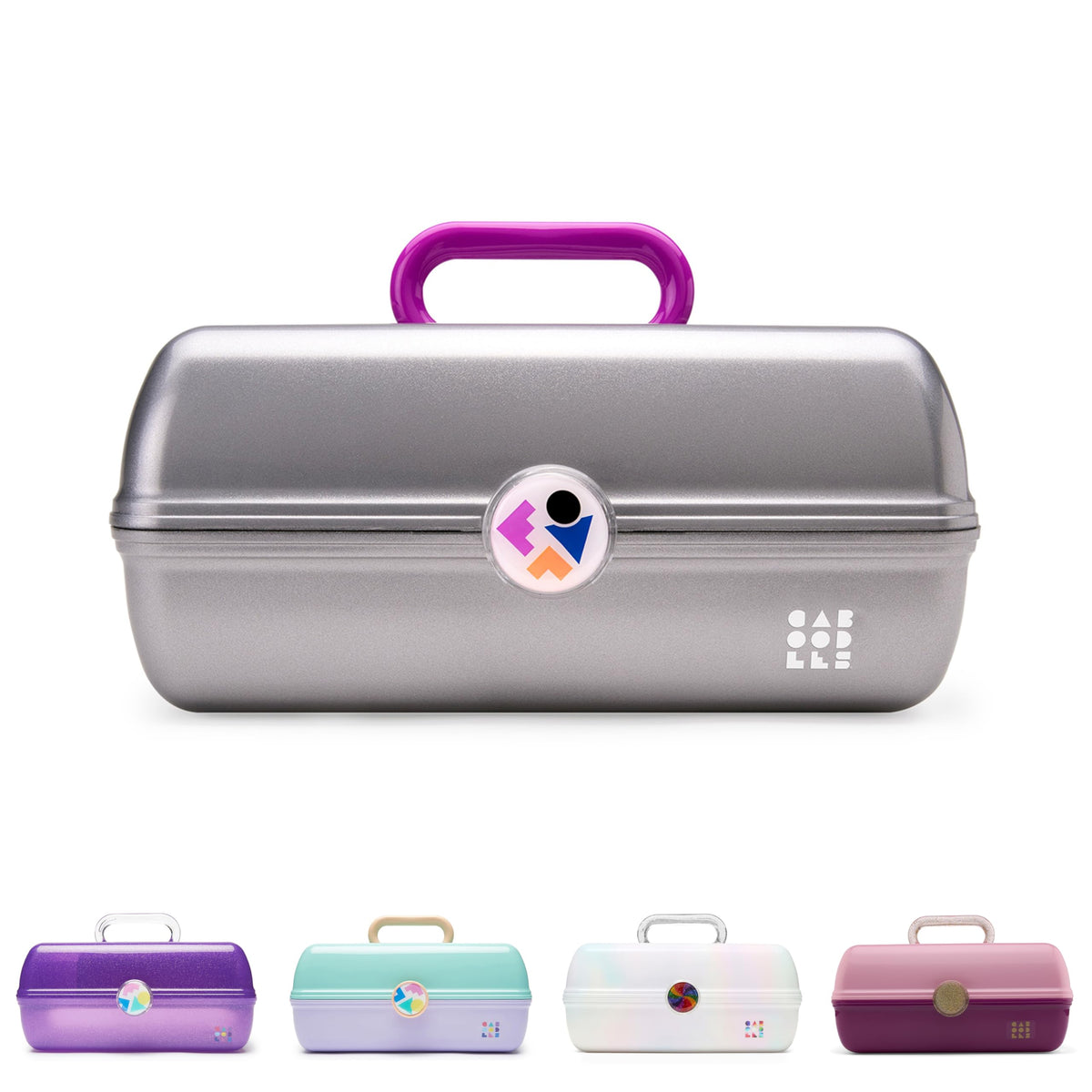 Caboodles On-The-Go Girl Makeup Box, Seafoam on Lavender, Hard Plastic Makeup Organizer Box, Built-In Mirror, Secure Latch for Safe Travel, Spacious Storage for Large Items