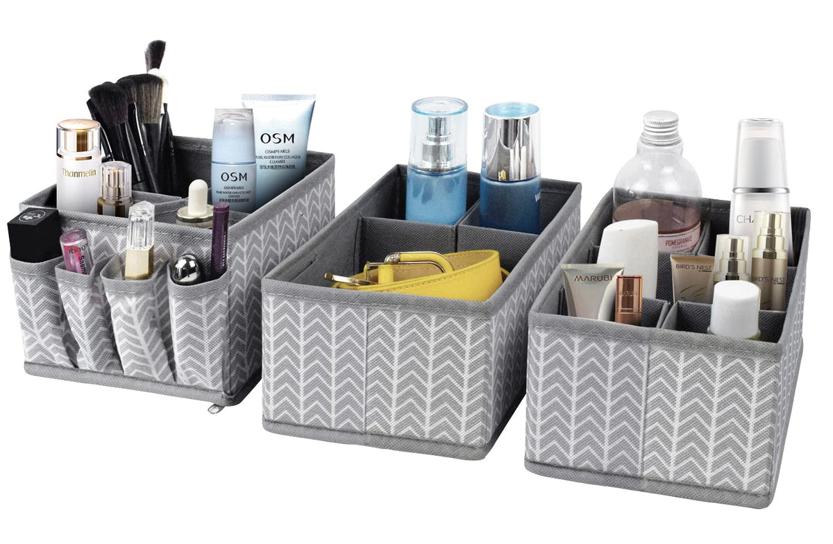 Cosmetic Storage Bins Makeup Organizer, Adjustable Multifunction Storage Box Desk Drawer Divider for Makeup Brushes, Bathroom Countertop or Dresser, Set of 4