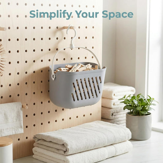 PRETYZOOM Wall Hanging Storage Basket with Hooks, Plastic Hollow Drain Design, Wall Mount Organizer for Bathroom Toiletries, Shampoo, Bath Sponges and Kitchen Pantry Sundries
