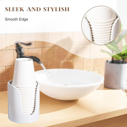 Bathroom Cup Dispenser Small Cup Holder for Bathroom, Ceramic Mouthwash Cups 3 4 oz Cup Dispenser Accessories, 1 Pack, White