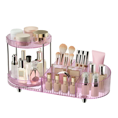 Rotating Makeup Organizer for Vanity, 2 Perfume Trays with 5 Compartments Cosmetic & Skincare Storage, Space-Saving Beauty Organizer, Multi-Purpose Countertop Organizers for Bathroom, Desktop, Pantry