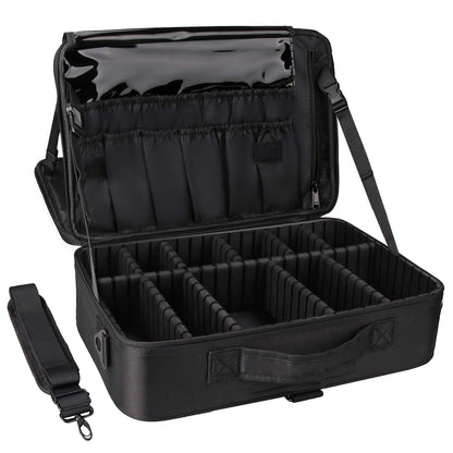 Relavel Travel Makeup Train Case Makeup Cosmetic Case Organizer Portable Artist Storage Bag with Adjustable Dividers for Cosmetics Makeup Brushes Toiletry Jewelry Digital Accessories Black