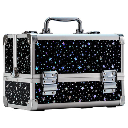 Leeora&Leekoo Makeup Train Case Cosmetic Box Portable Makeup Case Organizer 2 Trays Makeup Storage for Cosmetologist Aesthetic Supplies Nail Tech Traveling Makeup Box (Flashing Star)