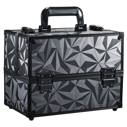 FRENESSA Makeup Train Case Makeup Case 11.8 Inch Large Cosmetic Box Organizer Travel Storage Professional Make Up Train Carrying Case with 6 Trays Locking Hard Vanity Storage Black
