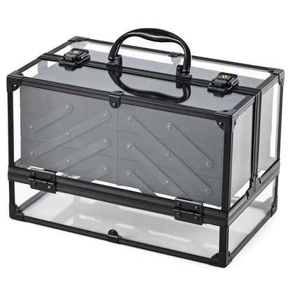 FRENESSA Makeup Train Case Makeup Case 11.8 Inch Large Cosmetic Box Organizer Travel Storage Professional Make Up Train Carrying Case with 6 Trays Locking Hard Vanity Storage Black