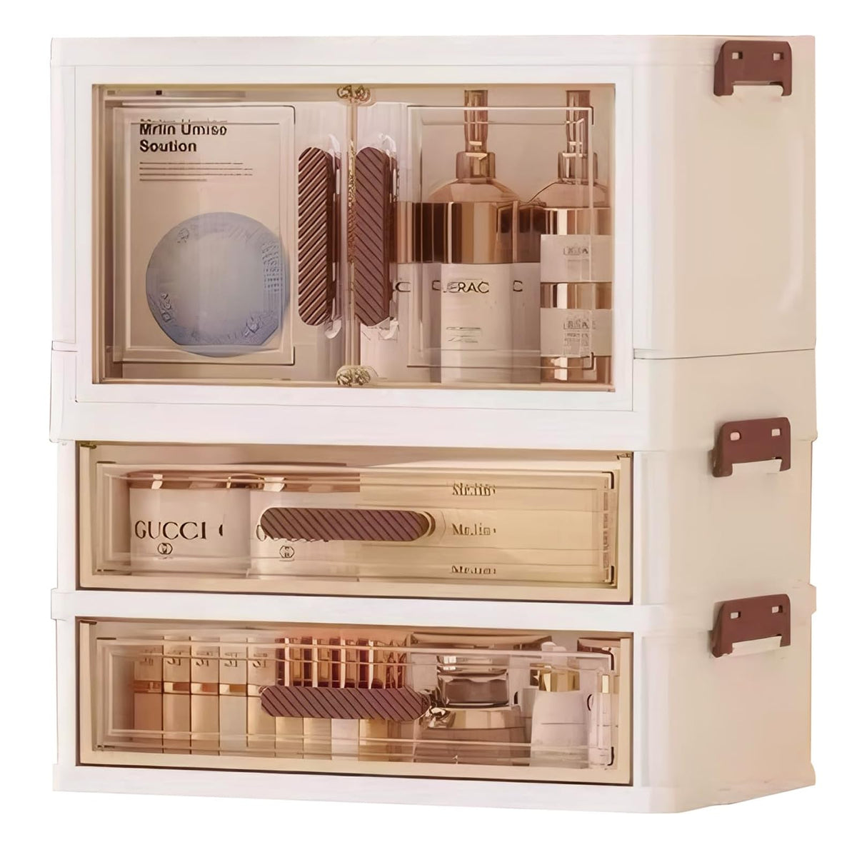 Makeup Organizer with Drawers & Compartments, Modular Stackable Cosmetic Skincare & Jewelry Storage Box, Vanity Organizer with Magnetic Closure for Bathroom, Office, Dorm
