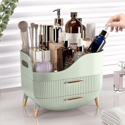 Pajiriona Makeup Organizer with Drawers, Green Skincare Organizer for Vanity, Storage Box with Handle, Large Cosmetic Display Case for Dresser, Bathroom Countertop