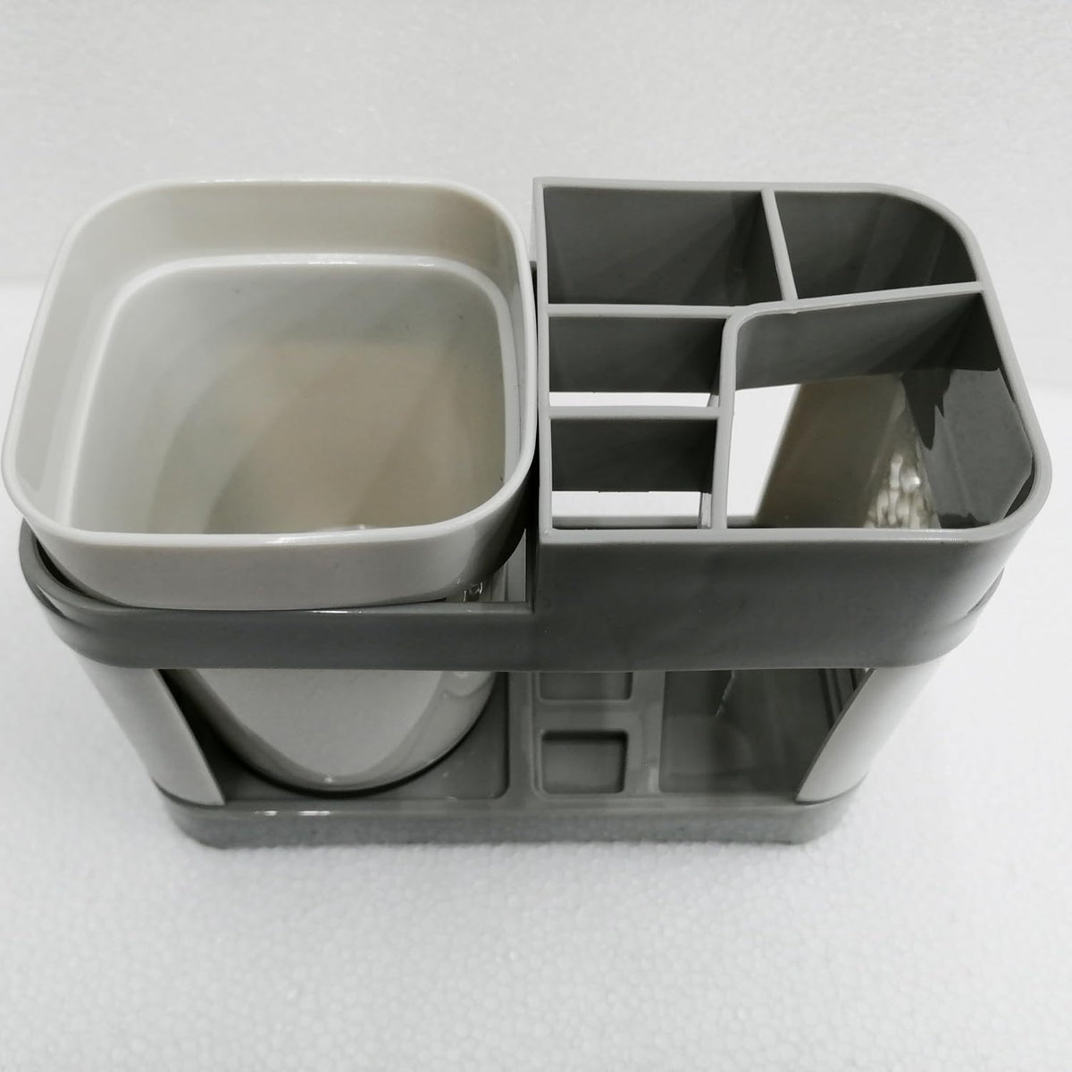 5 Slots Acrylic Toothbrush Holders Removable Compartment Bathroom Modern Plastic Bathroom Vanity Countertop Toothpaste Toothbrush Holder Stand with 1 Rinse Cup