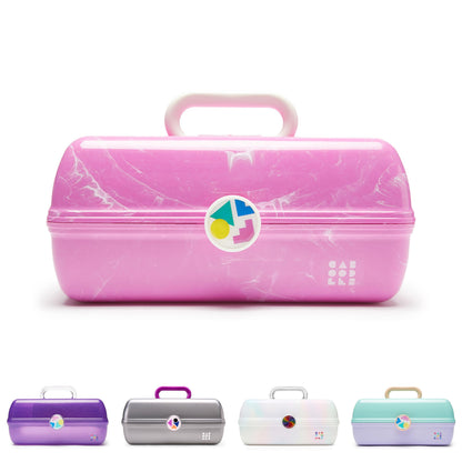 Caboodles On-The-Go Girl Makeup Box, Seafoam on Lavender, Hard Plastic Makeup Organizer Box, Built-In Mirror, Secure Latch for Safe Travel, Spacious Storage for Large Items