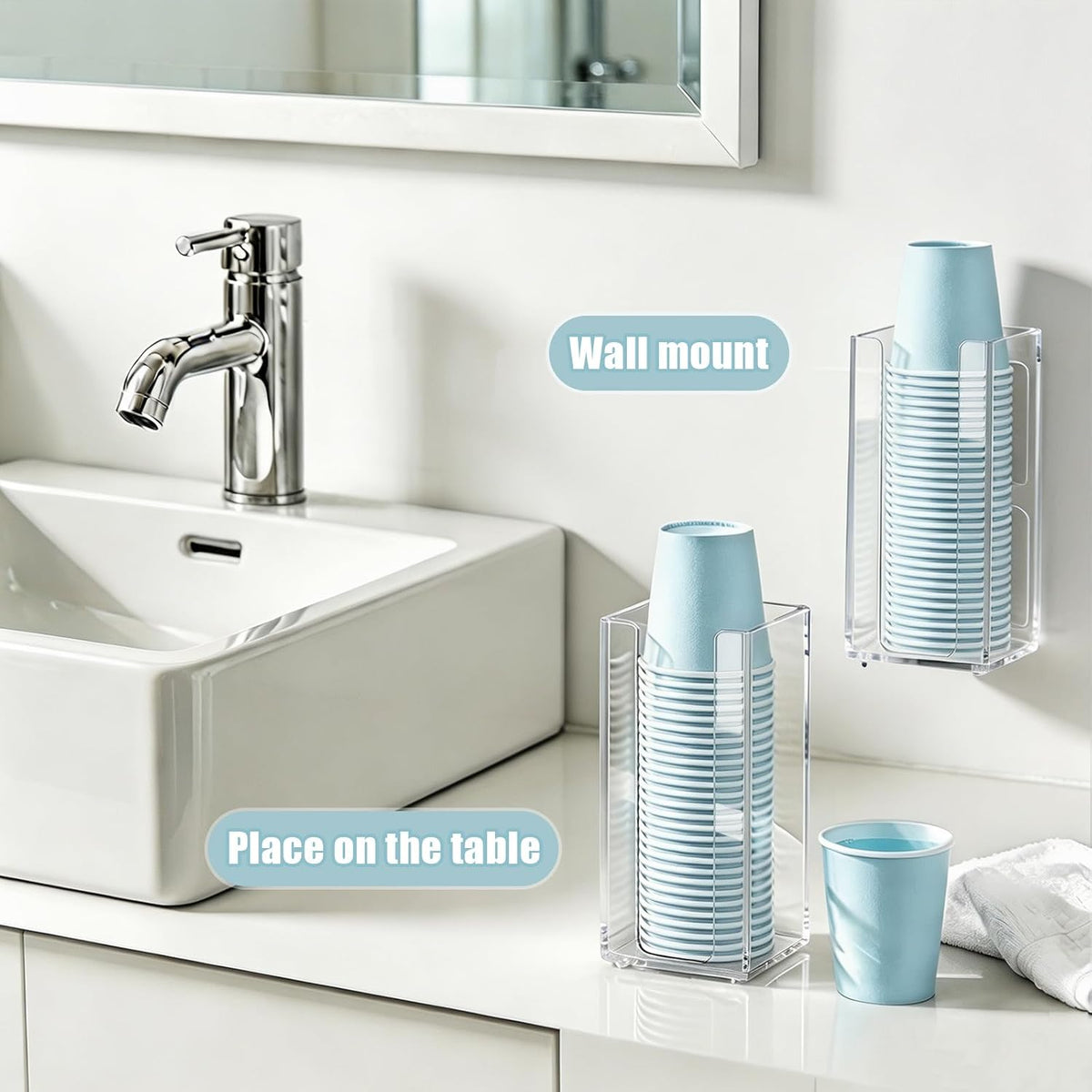 Bathroom Cup Dispenser, Wall Mount Cups Holder Fit 3oz Cups