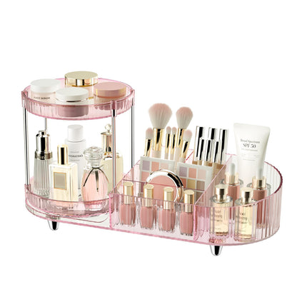 Rotating Makeup Organizer for Vanity, 2 Perfume Trays with 5 Compartments Cosmetic & Skincare Storage, Space-Saving Beauty Organizer, Multi-Purpose Countertop Organizers for Bathroom, Desktop, Pantry