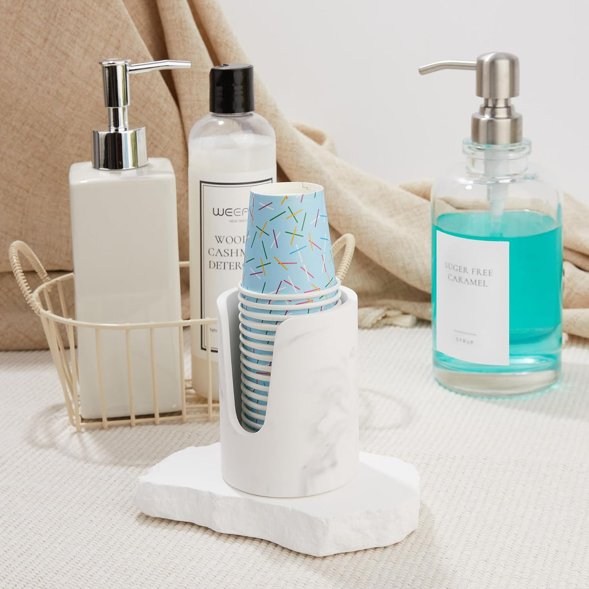 Bathroom Cup Dispenser, Diatomaceous Earth Mouthwash Cup Holder, Paper Cup Holder for Bathroom Counter, Disposable Cup Dispenser, Guest Bathroom Essentials (Cups Not Included)