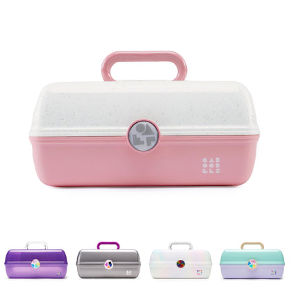 Caboodles On-The-Go Girl Makeup Box, Hot Pink Sparkle, Hard Plastic Makeup Organizer Box, Built-In Mirror, Secure Latch for Safe Travel, Spacious Storage for Large Items