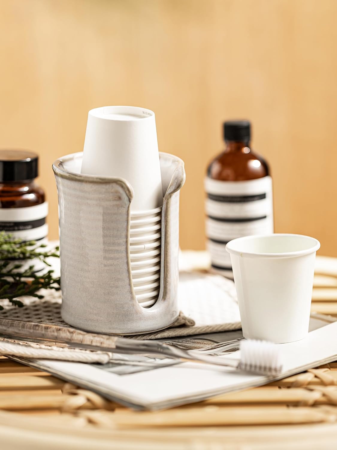 Bathroom Cup Dispenser 3 OZ Cup Holder for Dixie Cup, Cream White