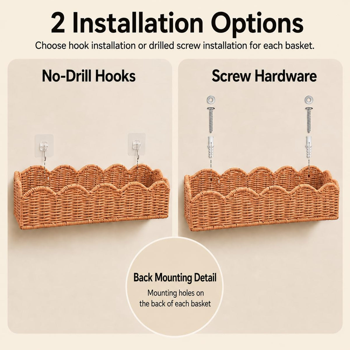 2 Pack Brown Faux Rattan Shower Caddy Baskets