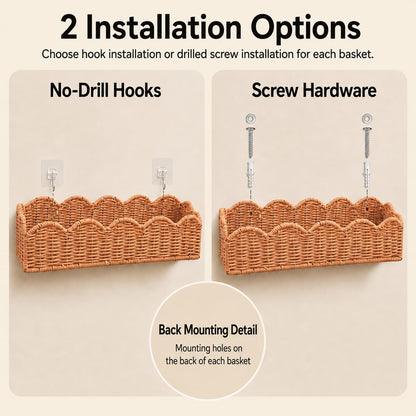 2 Pack Brown Faux Rattan Shower Caddy Baskets