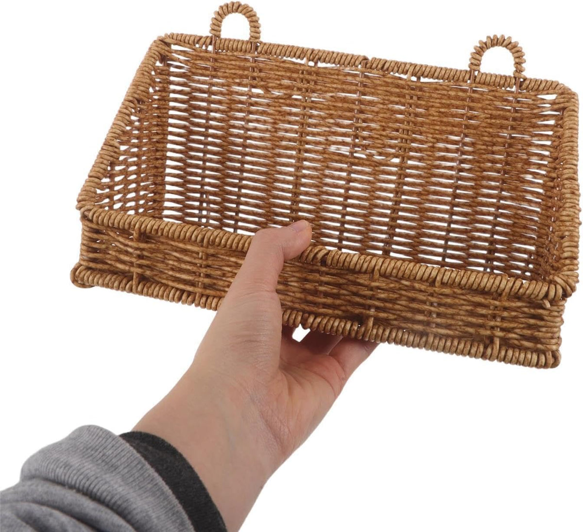 Bathroom Storage Basket Wall Mounted No Drill Plastic Rattan Organizer