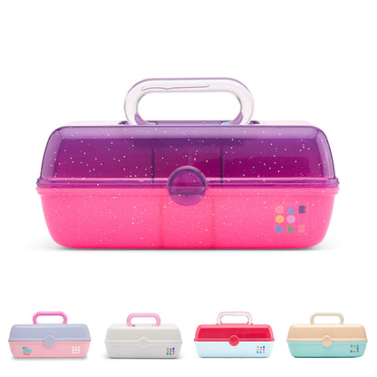 Caboodles Pretty in Petite Makeup Box, Two-Tone Seafoam on Lavender, Hard Plastic Organizer Box, 2 Swivel Trays, Fashion Mirror, Secure Latch for Safe Travel