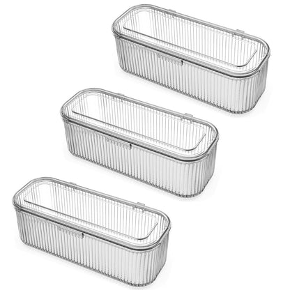 JessLab Makeup Brush Holder Organizer, Clear Makeup Sponges Organizer, Cosmetic Storage Case with Lid Display Case for Vanity, 1 Compartment (1 Pack)