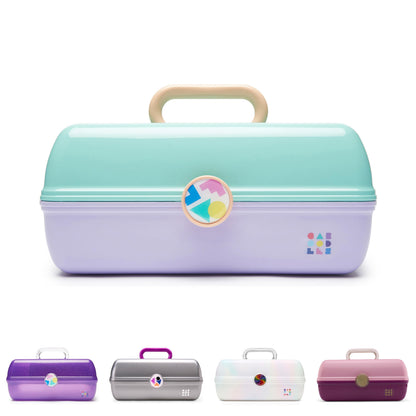 Caboodles On-The-Go Girl Makeup Box, Seafoam on Lavender, Hard Plastic Makeup Organizer Box, Built-In Mirror, Secure Latch for Safe Travel, Spacious Storage for Large Items