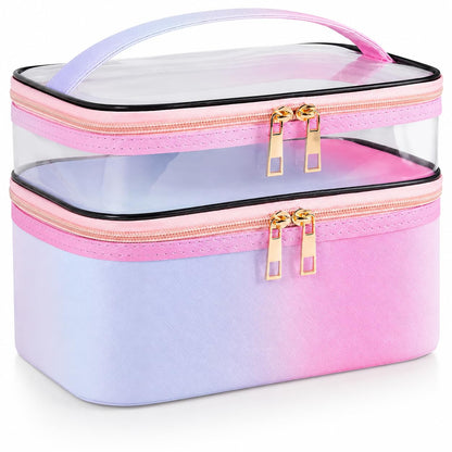 Double-layer Cosmetic Bag Makeup Bag Travel Makeup Bag Makeup Bags for Women Cosmetics Cases Portable Waterproof Foldable (Leopard)