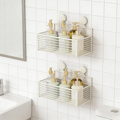 Multipurpose Wall Mounted Storage Basket for Toiletries Using Suction Technology Easy Setup Removable Bathroom Storage