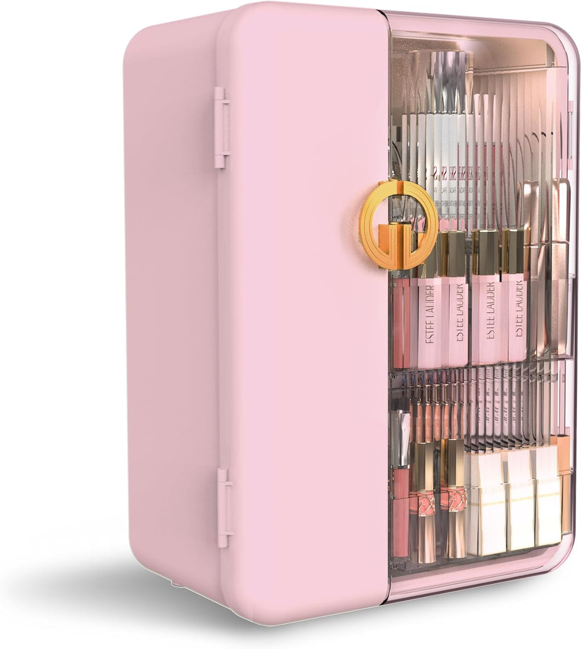 UAK Makeup Organizer with Drawers for Vanity, Cosmetic Display Case with Brush Holders, Storage for Skincare Countertop Bathroom (Pink)
