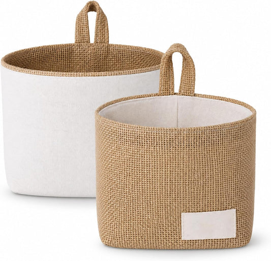 Small Hanging Basket for Wall Small Wall Basket Foldable Cotton and Linen